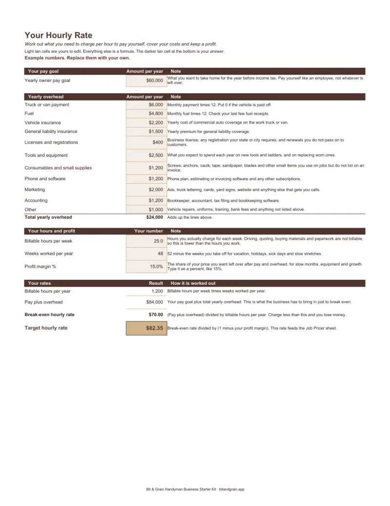 First page of the pricing calculator