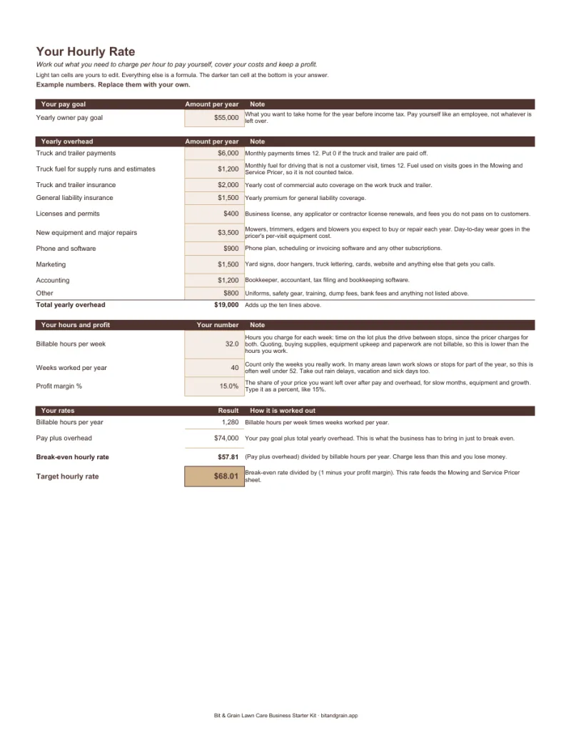 First page of the pricing calculator