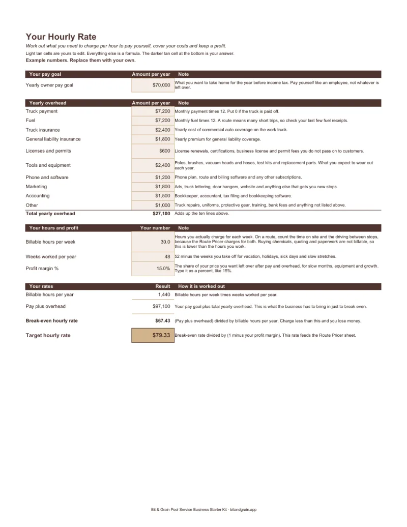 First page of the pricing calculator